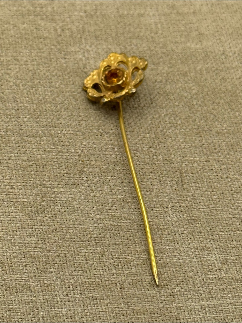 Gold Flower Stick Pin with Amber Accent - Women Jewelry
